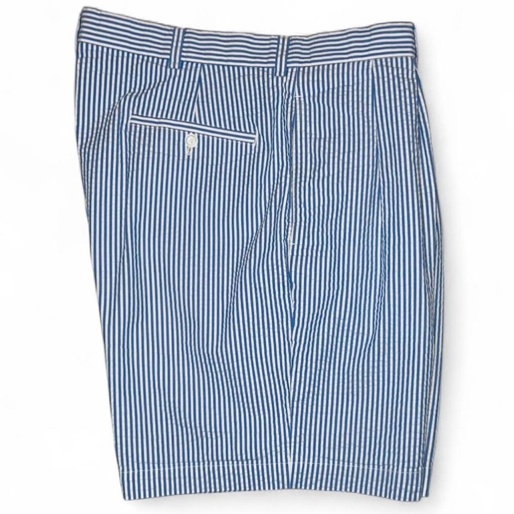 Brooks Brothers Genuine Seersucker Pleated Shorts Blue/White Stripe Size W38 L9